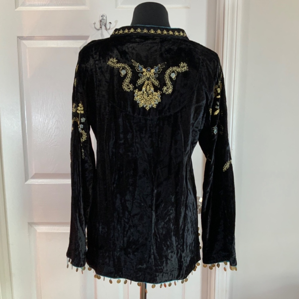 Soft Surroundings Black Velvet Embroidered Beaded Top Size Medium - Picture 7 of 11